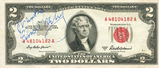 Elvis Autograph On Two $ Bill