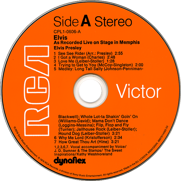 CD Elvis Recorded Live On Stage In Memphis RCA Victor CPL1-0606