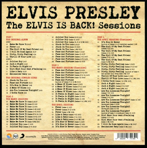 CD  The Elvis Is Back! Sessions FTD 506020-975139