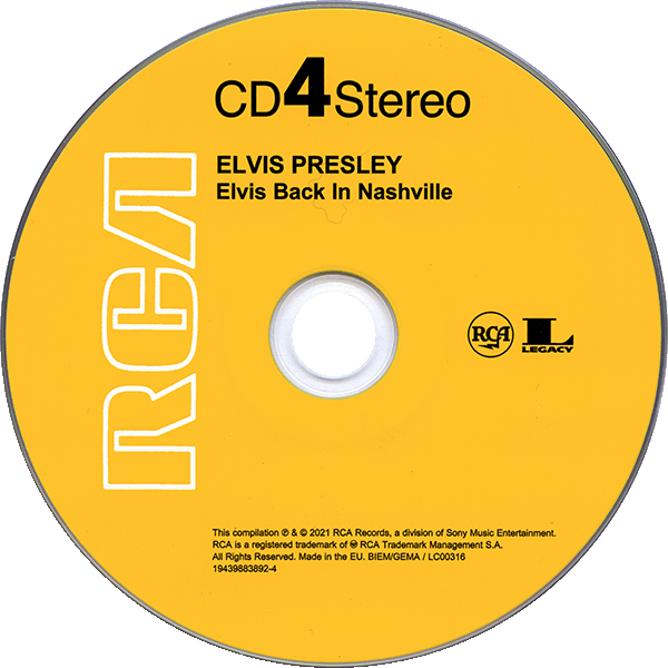 CD Elvis Back In Nashville RCA Legacy 1943 9883892