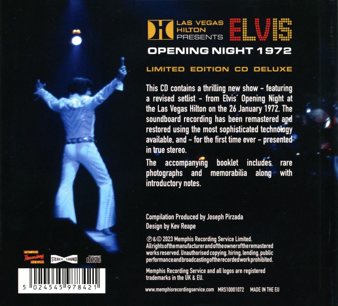 CD Las Vegas Hilton Presents Elvis Opening Night 1972 MRS MRS10011072