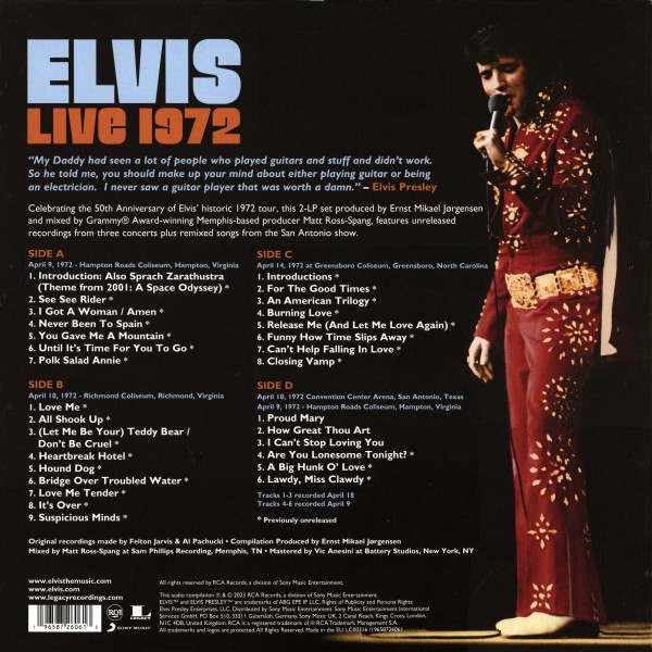 LP Elvis Live 1972 RCA Legacy 196587 26061