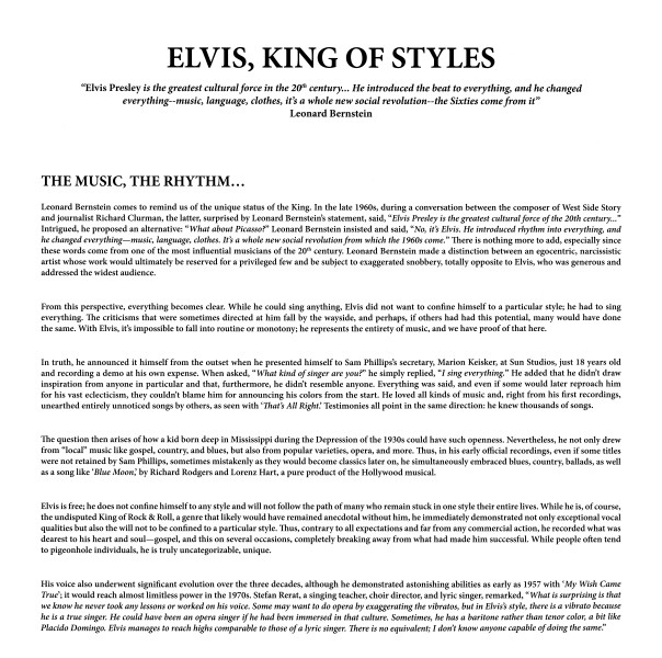 LP Elvis, King Of Styles VPI 783 707