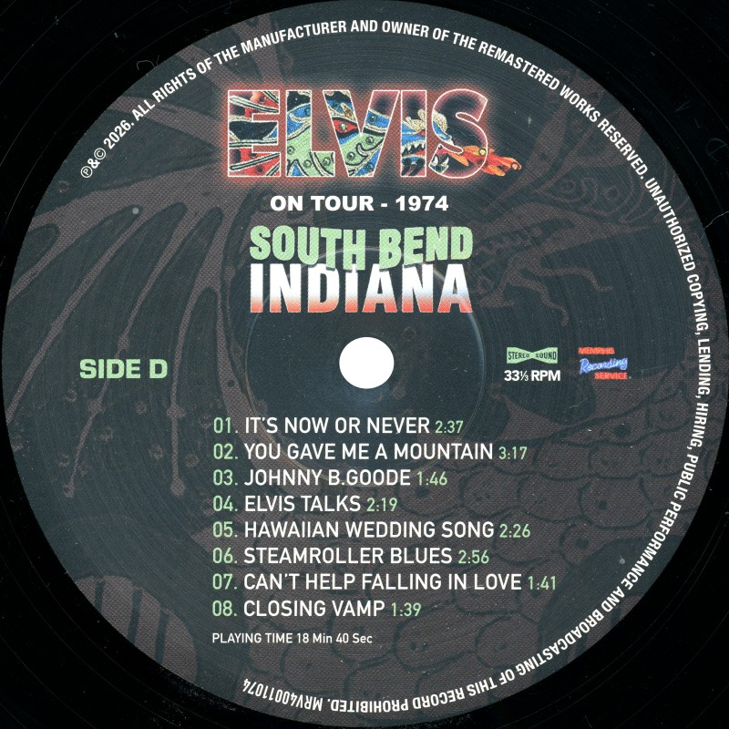 LP Elvis on Tour 1974 South Bend Indiana MRS MRV40011074